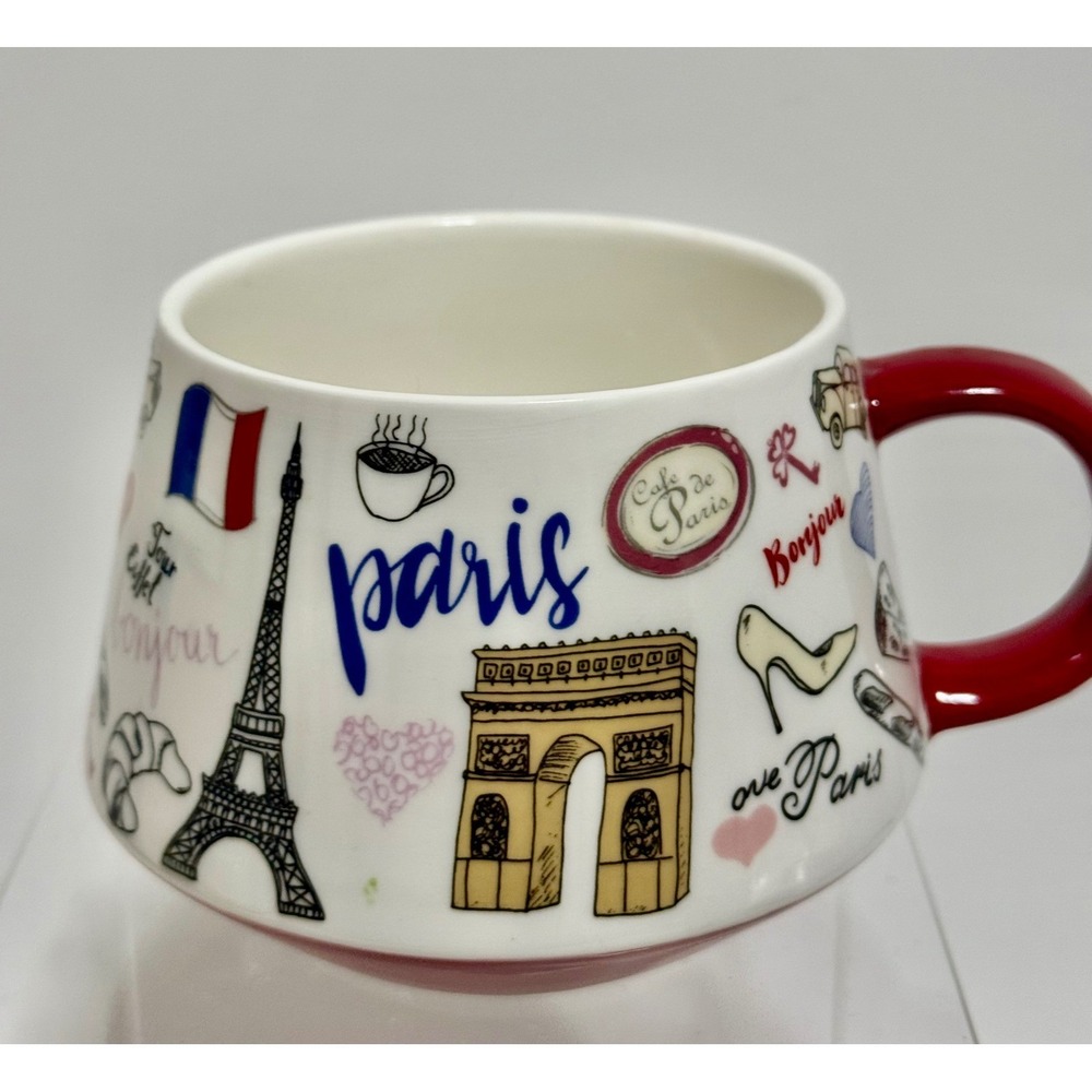 Grace Teaware Paris Fine Porcelain Coffee Mug Eiffel Tower Red Handle Dishwasher